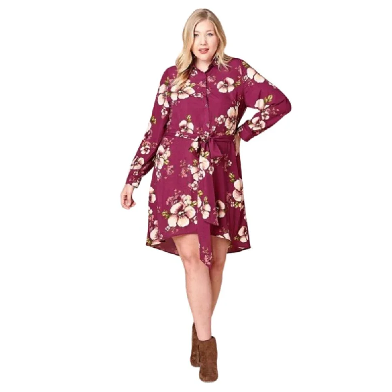 Casual Chic Clothing Floral Woven Button-down Collared Shirt Dress