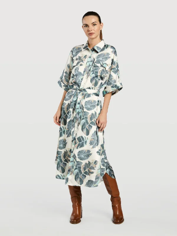 Elegant Style Printed Midi Shirt Dress