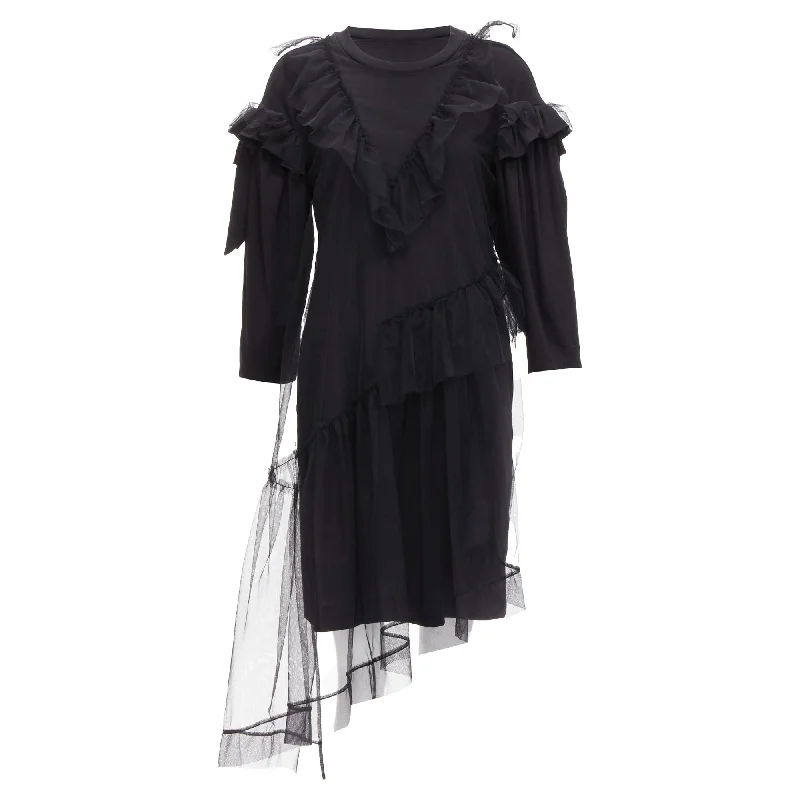 New Styles Just In Simone Rocha asymmetric tulle ruffle trim overlay tshirt dress