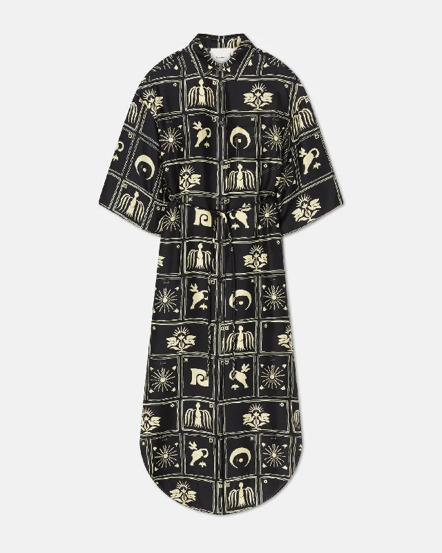 Trending Items Damala - Printed Shirt Dress - Folk Art Black