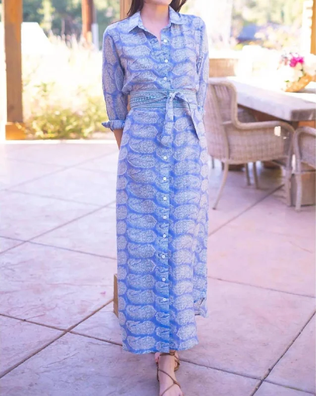 Chic Style Oversized Maxi Shirt Dress In Blue Turq Paisley