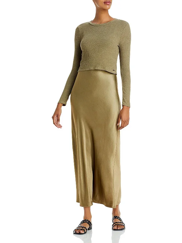 Wardrobe Refresh Womens Satin Slip Ribbed Two Piece Dress