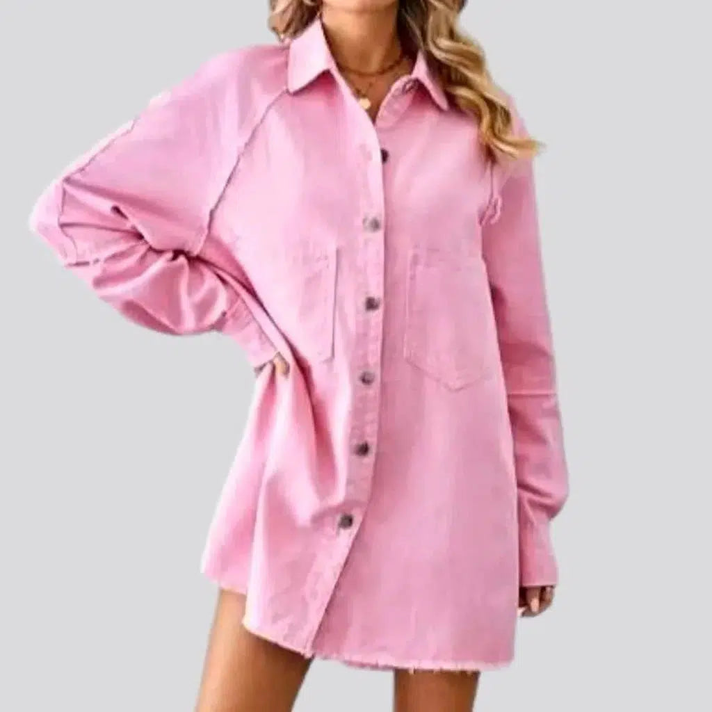 Woman Clothing Knee-length raw-hem jean dress