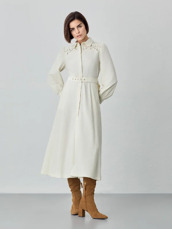Bold Fashion Midi Shirt Dress In Soft Cotton Corduroy
