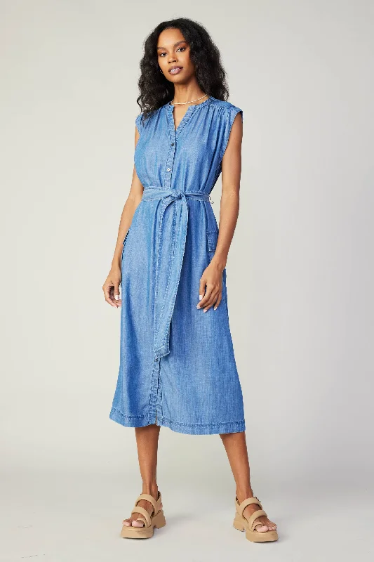 Imeless Style Chambray Buttondown Shirt Dress